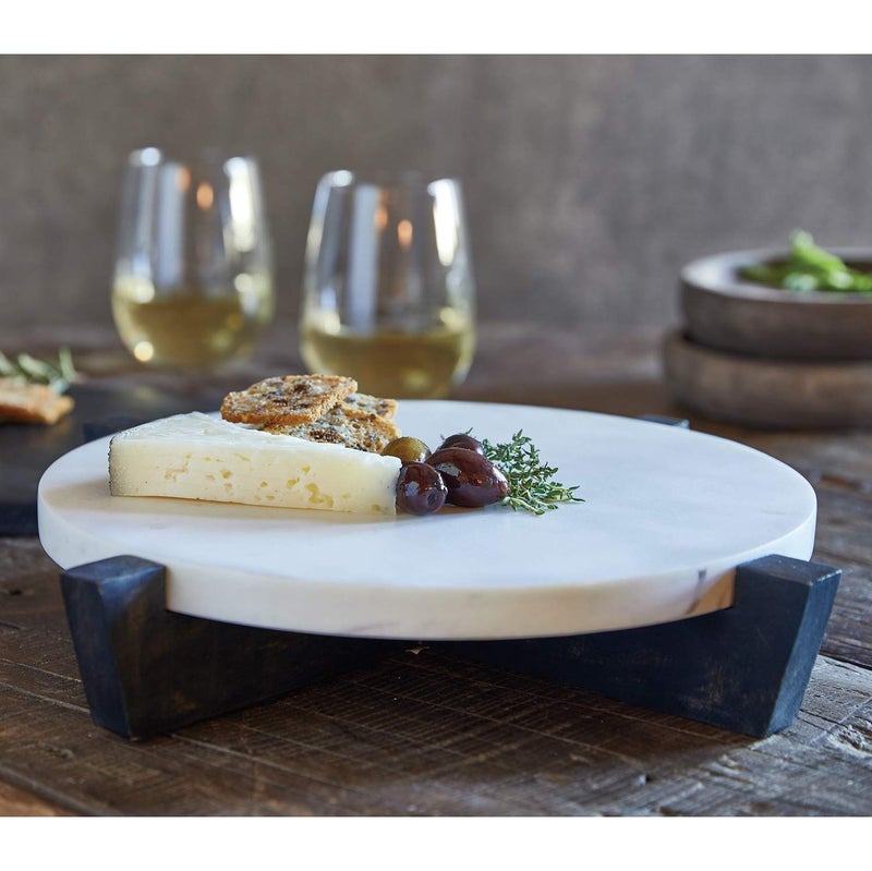 Santa Barbara Design Studio Table Sugar Round Marble Tray with Mango Wood Stand, 11-Inches, Charcoal - Image 3